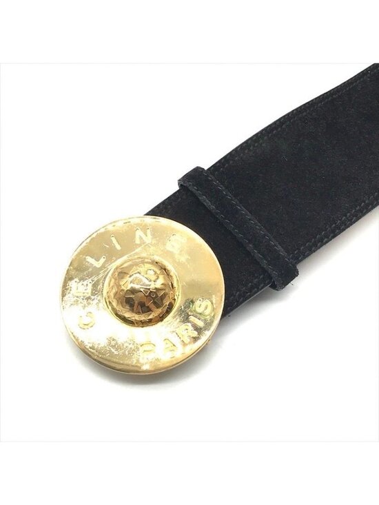 Celine Star Ball Belt 65 Suede Leather Black Gold
